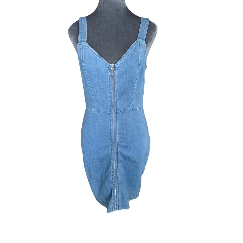 Denim Zipper-Front Sleeveless Mini Dress By Iris  Medium